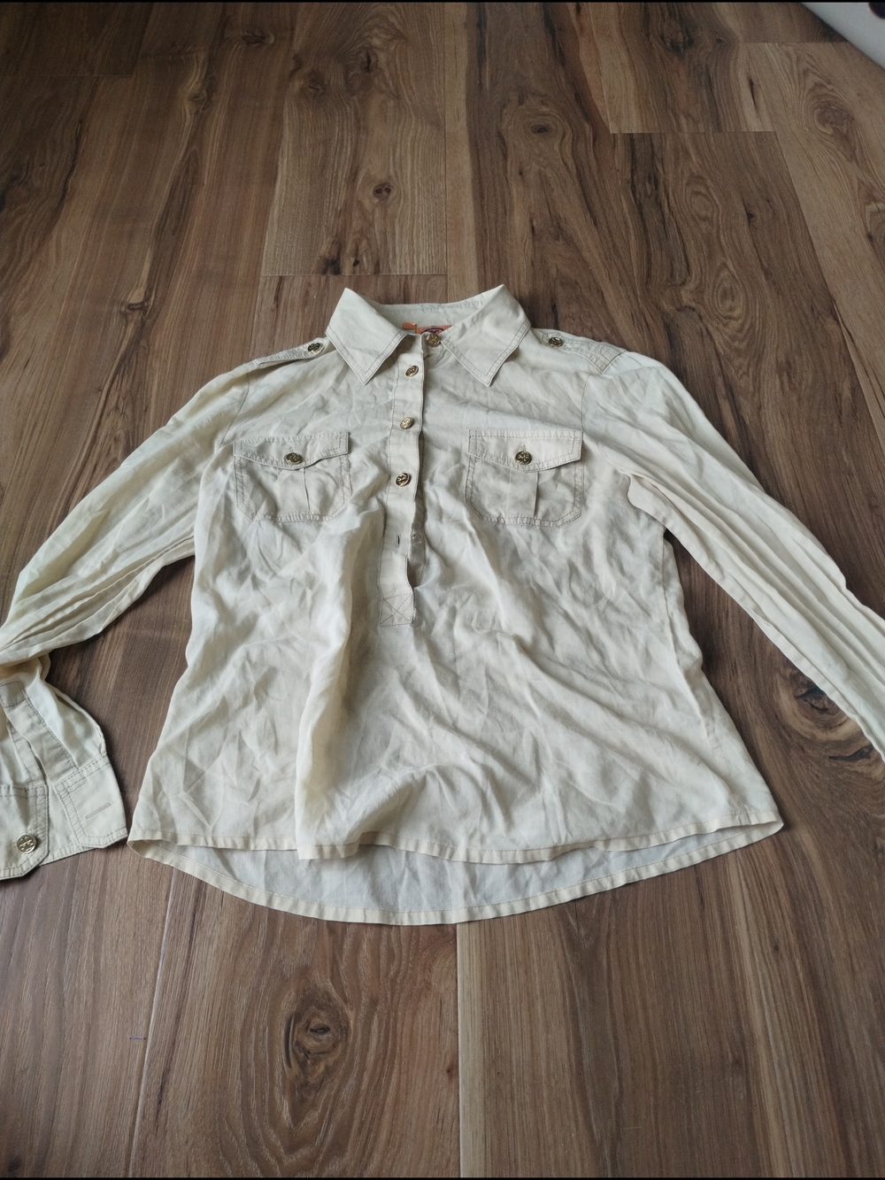 Tory Burch Cream Button-Front Cotton Shirt with Orange Label